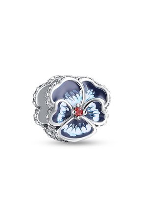 Taşlı Mavi Menekşe 925 Ayar Gümüş Charm