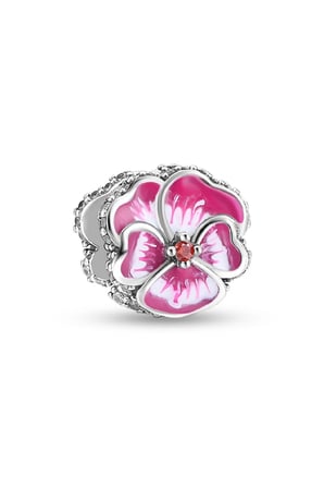 Taşlı Pembe Menekşe 925 Ayar  Gümüş Charm