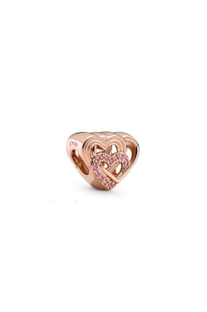  Rose Rengi Taşlı Kalp 925 Ayar Gümüş Charm