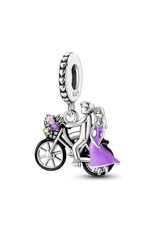  Bisiklete Binen Sevgili Çift Sallantılı 925 Ayar Gümüş Charm Charm