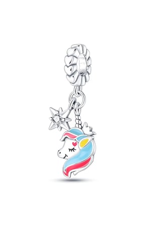  Unicorn ve Yıldız Sallantılı 925 Ayar Gümüş Charm