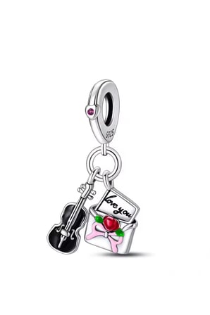 Gitar ve Zarf Sallantılı 925 Ayar Gümüş Charm