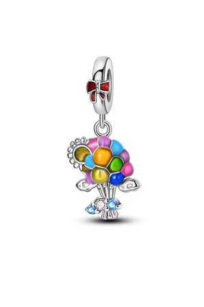 Renkli Buket Sallantılı 925 Ayar Gümüş Charm