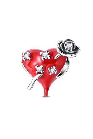  Tutkunun Gülü Kırmızı Kalp 925 Ayar  Gümüş Charm