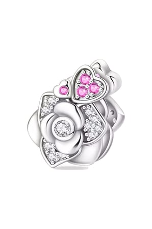 Taşlı Gül 925 Ayar Gümüş Charm