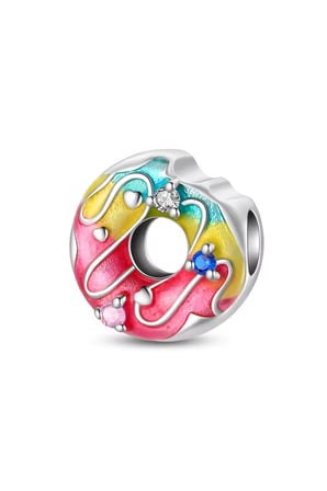  Renkli Isırılmış Donut 925 Ayar Gümüş Charm