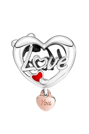 Mom ve Love Yazılı Kalp 925 Ayar  Gümüş Charm