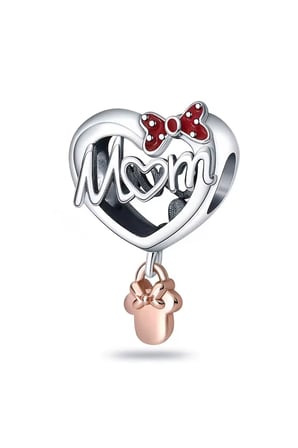 Mom ve Love Yazılı Kalp 925 Ayar  Gümüş Charm