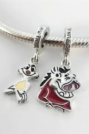 Timon ve Pumbaa Ayrılabilir Sallantılı 925 Ayar Gümüş Charm