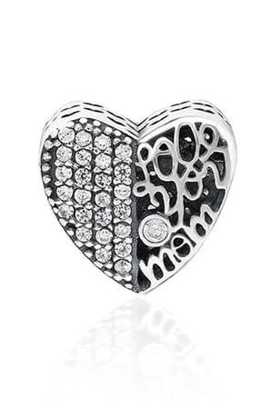 Yerli Üretim I Love You Mom Yazılı Kalp 925 Ayar Gümüş Charm