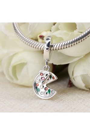 Pizza ve Dilimi Sallantılı 925 Ayar Gümüş Charm