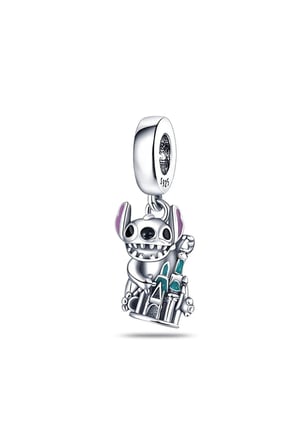 Stitch Ve Kalesi Sallantılı 925 Ayar Gümüş Charm