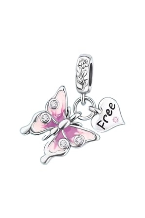 Pembe Özgür Kelebek Salllantılı 925 Ayar Gümüş Charm