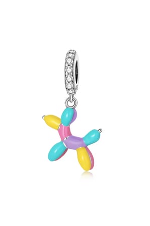  Renkli Balondan Köpek Sallantılı 925 Ayar Gümüş Charm