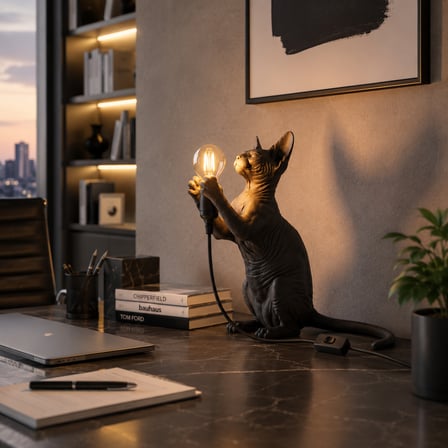 Siyah Sfenks Kedi Tasarımlı Masa Lambası