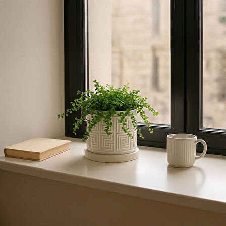Aztek Desenli Modern Saksı