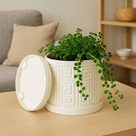 Aztek Desenli Modern Saksı