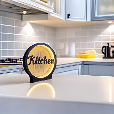 LED Işıklı Mutfak Dekoru – Kitchen Yazılı Masa Üstü Tasarım