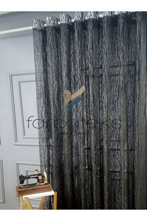 Antrasit Gri Camkırıgı Rustik Tül Perde Kuşgözü Perde Rustik Tül Perde
