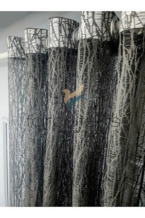 Antrasit Gri Camkırıgı Rustik Tül Perde Kuşgözü Perde Rustik Tül Perde