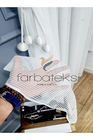 Beyaz Yeni Tasarım File Yalancı Kruvaze Tül Perde