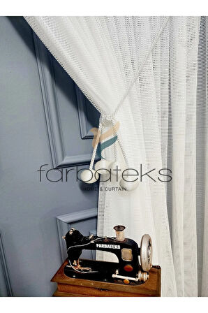Beyaz Yeni Tasarım File Yalancı Kruvaze Tül Perde