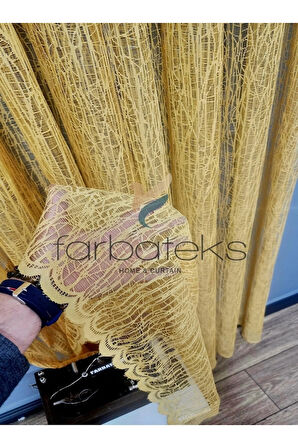 Hardal Sarı Camkırıgı Rustik Tül Perde Kuşgözü Perde Rustik Tül Perde