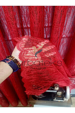 Kırmızı Camkırıgı Rustik Tül Perde Kuşgözü Perde Rustik Tül Perde