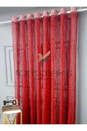 Kırmızı Camkırıgı Rustik Tül Perde Kuşgözü Perde Rustik Tül Perde