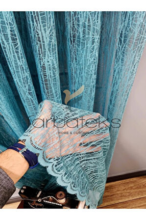 Mint Turkuaz Camkırıgı Rustik Tül Perde Kuşgözü Perde Rustik Tül Perde