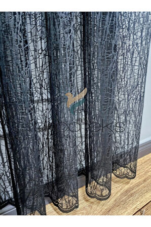 Siyah Camkırıgı Rustik Tül Perde Kuşgözü Perde Rustik Tül Perde