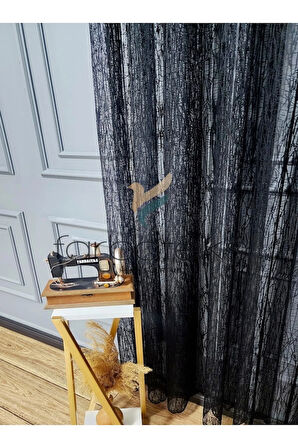 Siyah Camkırıgı Rustik Tül Perde Kuşgözü Perde Rustik Tül Perde