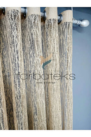 Vizon Bej Camkırıgı Rustik Tül Perde Kuşgözü Perde Rustik Tül Perde