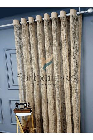 Vizon Bej Camkırıgı Rustik Tül Perde Kuşgözü Perde Rustik Tül Perde