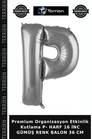 Premium Organizasyon Etkinlik Kutlama P- HARF 16 İNC GÜMÜŞ RENK BALON 36 CM