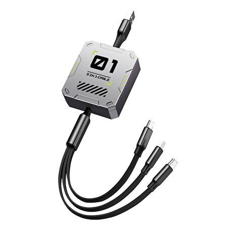 Zuidid FC151 3 Ü 1 Arada 100W 3A Hızlı Şarjlı 1.2 Metre Geri Çekilebilir Çoklu Şarj Kablosu