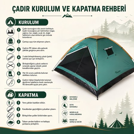 FreeCamp FC-205770-YSL Monodome Plus 4 Kişilik Kamp Çadırı Yeşil