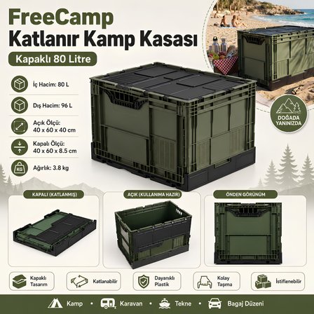 Freecamp Fc-205987-80 Katlanır Kamp Kasası Kapaklı 80 Litre