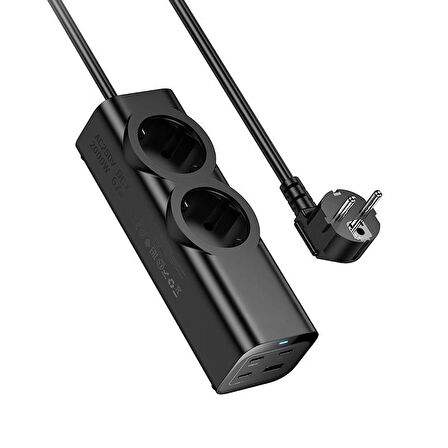 2 Priz + 4 USB Çıkışlı Akım Korumalı Çoklu Priz | 2200W Güç, Hızlı Şarj Destekli, Kompakt Tasarım