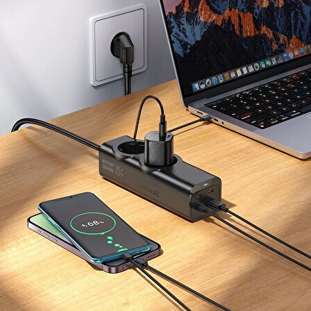 2 Priz + 4 USB Çıkışlı Akım Korumalı Çoklu Priz | 2200W Güç, Hızlı Şarj Destekli, Kompakt Tasarım