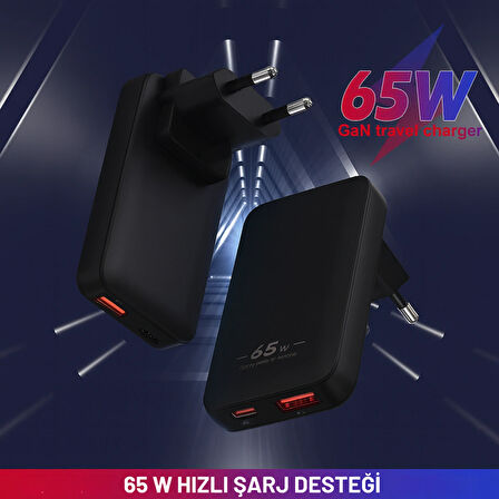 65W GaN Hızlı Şarj Cihazı – Çift Port (USB-A + USB-C), Akıllı Isı Kontrolü, Seyahat Dostu Kompakt Tasarım