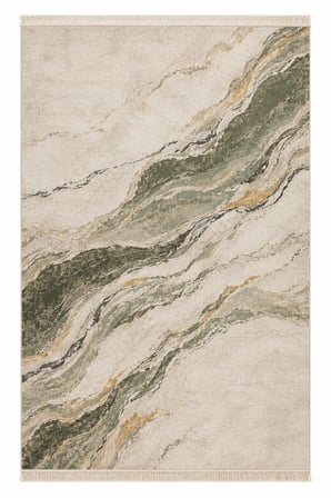 FULY CONSEPT StoneFlow Sage Mineral Kaymaz Tabanlı Saçaklı Yıkanabilir Halı Haki Yeşil Bej