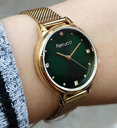 Ferrucci Gold Kadın Kol Saati 3 ATM Su Geçirmez Paslanmaz Çelik Makine Garantili