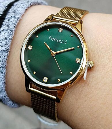 Ferrucci Gold Kadın Kol Saati 3 ATM Su Geçirmez Paslanmaz Çelik Makine Garantili