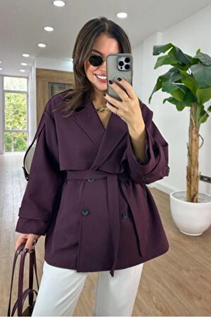 TRENÇKOT CEKET MİDİ BOY KUŞAKLI VE DETAYLI PREMIUM KALİTE ASTARLI