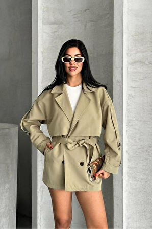 TRENÇKOT CEKET MİDİ BOY KUŞAKLI VE DETAYLI PREMIUM KALİTE ASTARLI