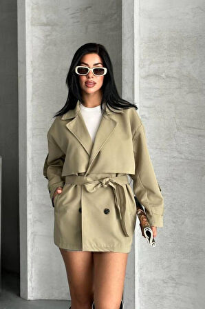 TRENÇKOT CEKET MİDİ BOY KUŞAKLI VE DETAYLI PREMIUM KALİTE ASTARLI