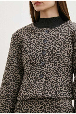 DÜĞME KAPAMALI CROP CEKET MINI ETEK SHANY ZARA MODEL LEOPAR DESEN TAKIMI
