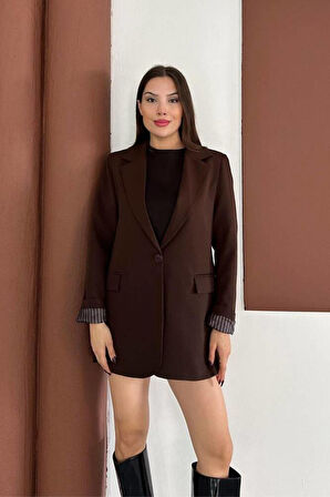 KRUVAZE YAKA İÇİ ÇİZGİ DESEN ASTARLI BLAZER CEKET MARKA MUADİL