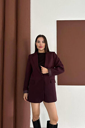 KRUVAZE YAKA İÇİ ÇİZGİ DESEN ASTARLI BLAZER CEKET MARKA MUADİL